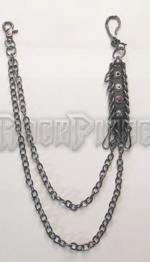 TWO LINES PURSE NECKLACE WITH FOUR COLORED STONES - GUN METAL