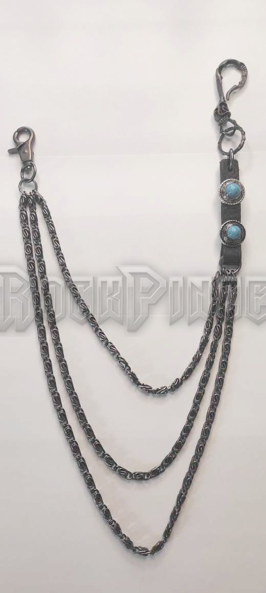 THREE IN A ROW WALLET CHAIN ​​WITH TWO TURQUOISE STONES GUN METAL