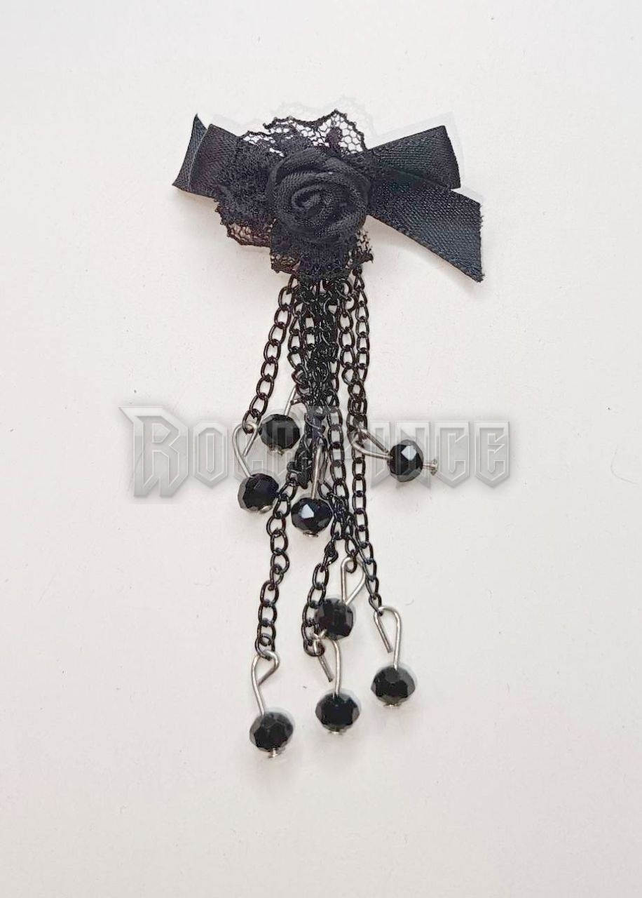 Gothic Badge With Rose Pearls - BLACK